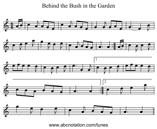 Behind the Bush in the Garden - staff notation
