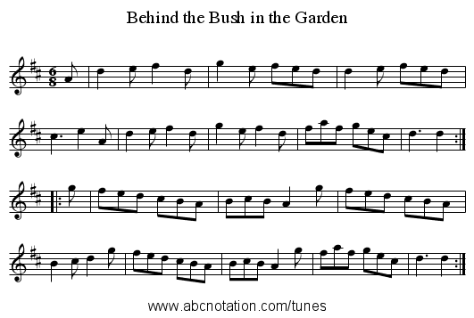 Behind the Bush in the Garden - staff notation