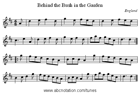 Behind the Bush in the Garden - staff notation