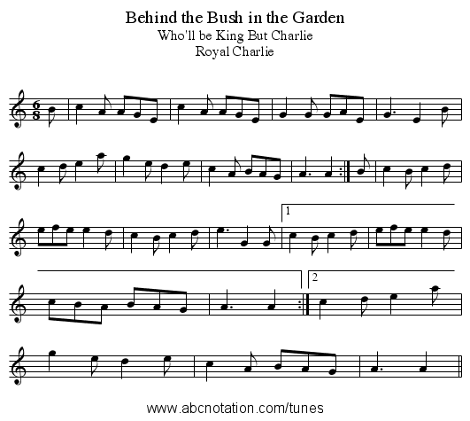 Behind the Bush in the Garden - staff notation