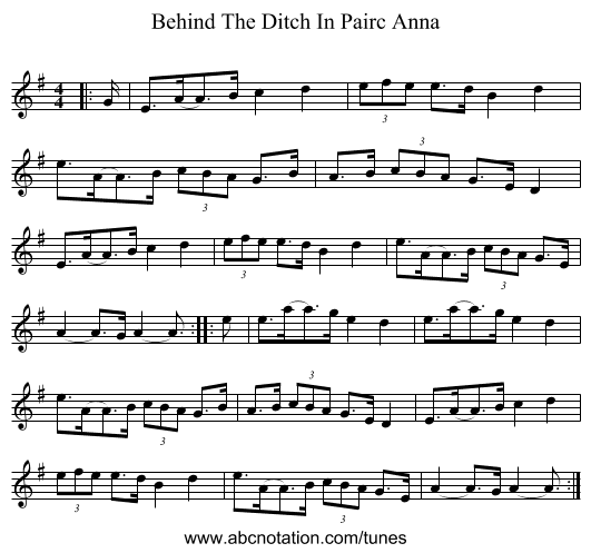 Behind The Ditch In Pairc Anna - staff notation