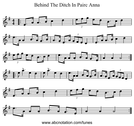 Behind The Ditch In Pairc Anna - staff notation