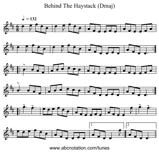 Behind The Haystack (Dmaj) - staff notation
