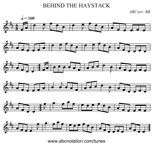 BEHIND THE HAYSTACK - staff notation