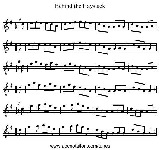 Behind the Haystack - staff notation