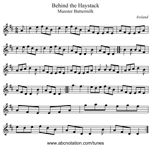 Behind the Haystack - staff notation