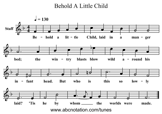 Behold A Little Child - staff notation