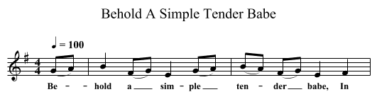 Behold A Simple Tender Babe - staff notation
