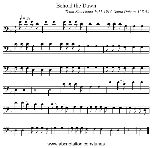 Behold the Dawn - staff notation