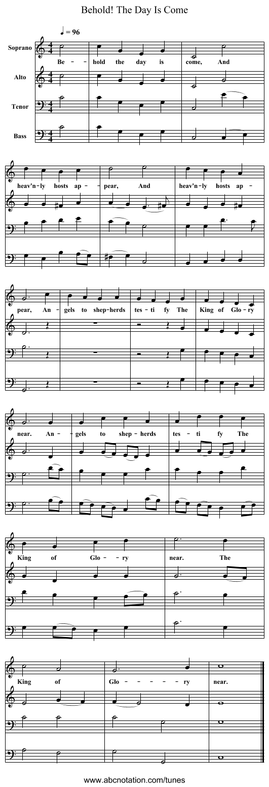 Behold! The Day Is Come - staff notation