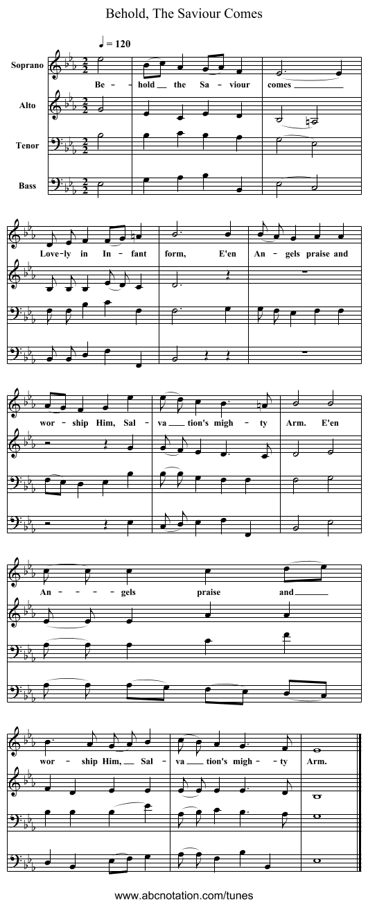 Behold, The Saviour Comes - staff notation