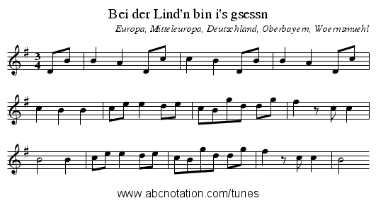 Bei der Lind'n bin i's gsessn - staff notation