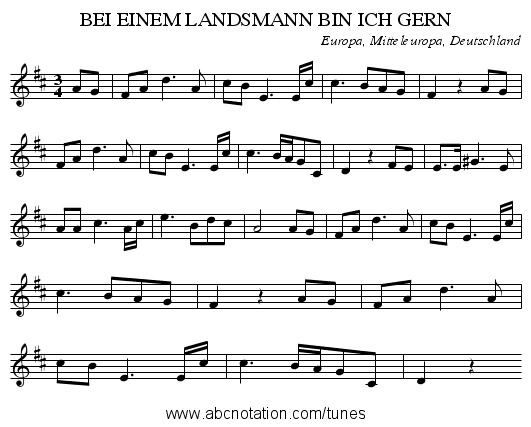 BEI EINEM LANDSMANN BIN ICH GERN - staff notation