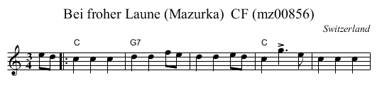 Bei froher Laune (Mazurka)  CF (mz00856) - staff notation
