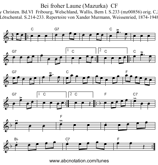 Bei froher Laune (Mazurka)  CF - staff notation
