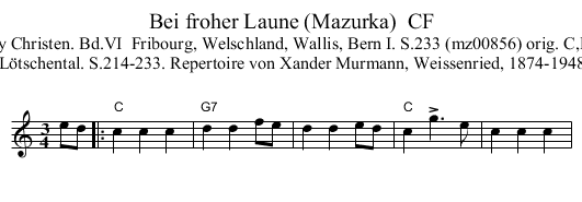 Bei froher Laune (Mazurka)  CF - staff notation