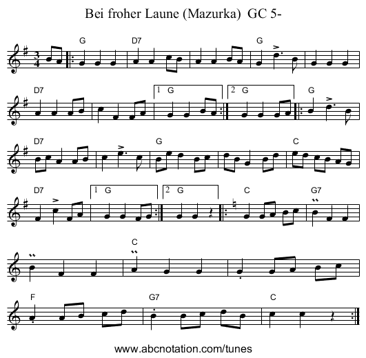 Bei froher Laune (Mazurka)  GC 5- - staff notation