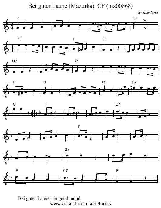 Bei guter Laune (Mazurka)  CF (mz00868) - staff notation