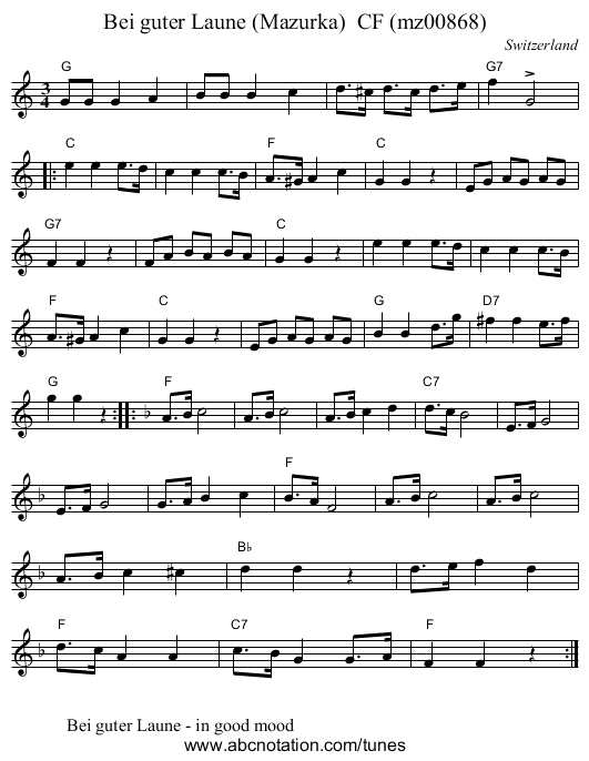 Bei guter Laune (Mazurka)  CF (mz00868) - staff notation