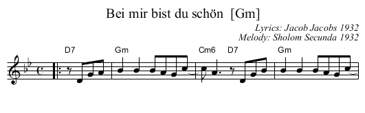 Bei mir bist du sch&ouml;n  [Gm] - staff notation