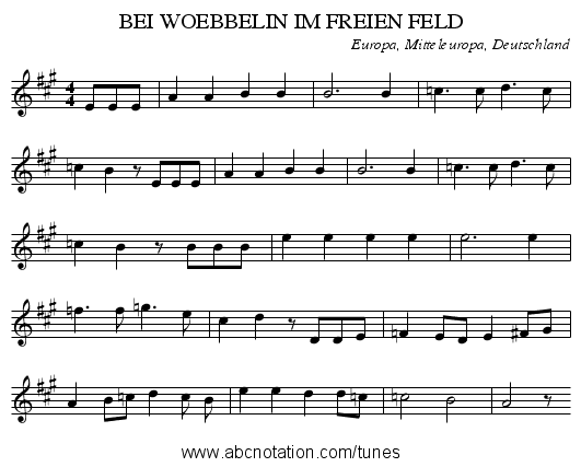 BEI WOEBBELIN IM FREIEN FELD - staff notation