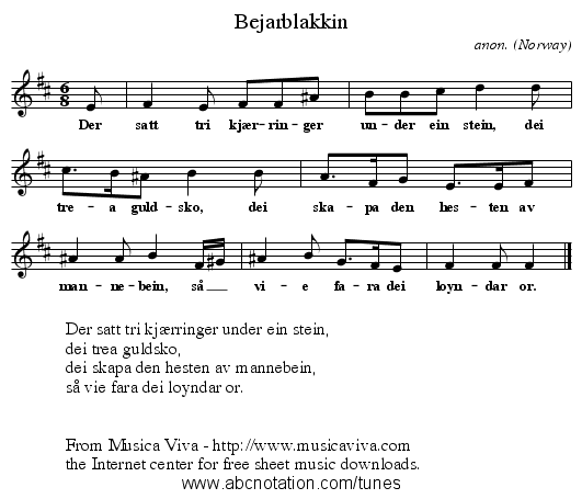 Bejarblakkin - staff notation