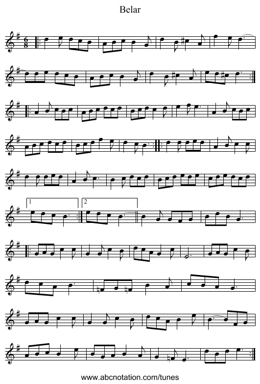 Belar - staff notation