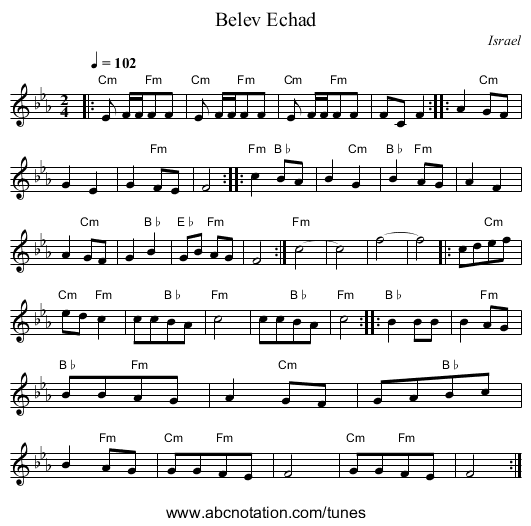 Belev Echad - staff notation