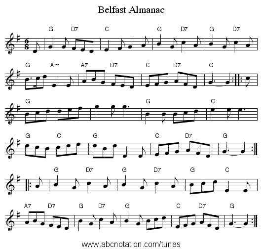 Belfast Almanac - staff notation