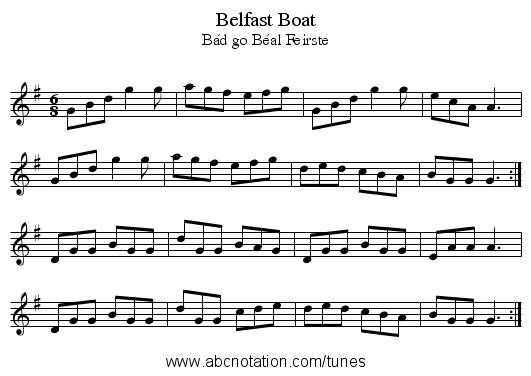 Belfast Boat - staff notation