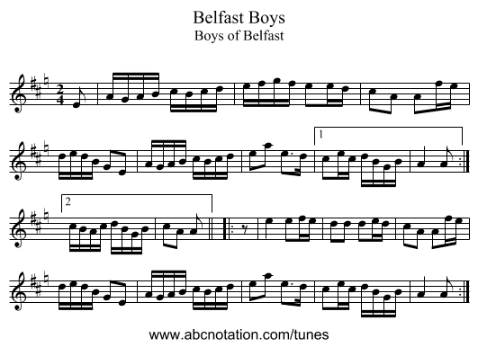 Belfast Boys - staff notation
