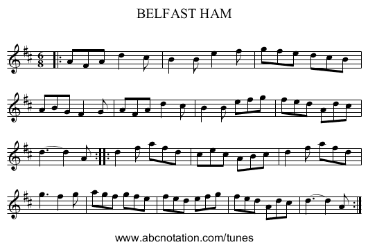 BELFAST HAM - staff notation