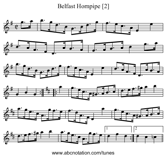 Belfast Hornpipe [2] - staff notation