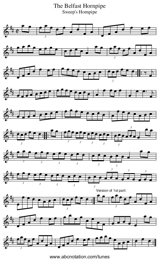 Belfast Hornpipe, The - staff notation