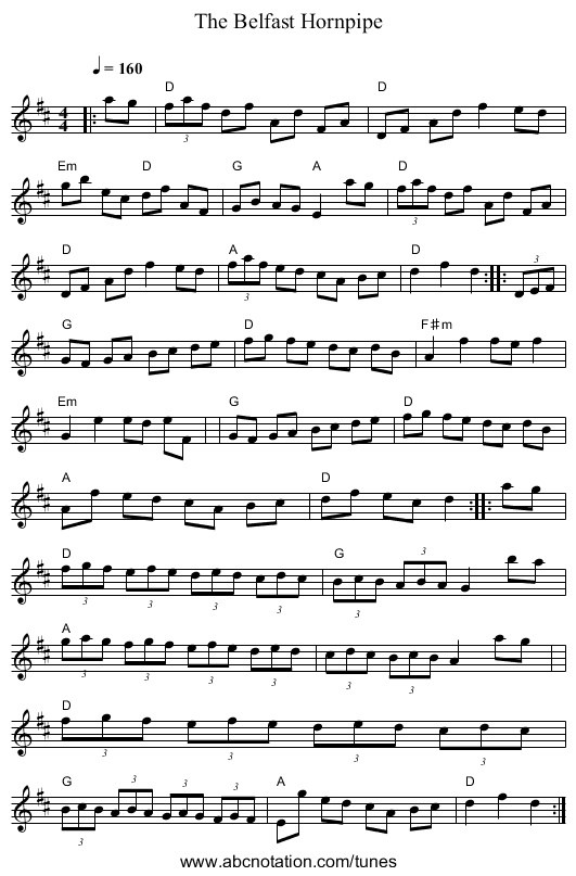 Belfast Hornpipe, The - staff notation