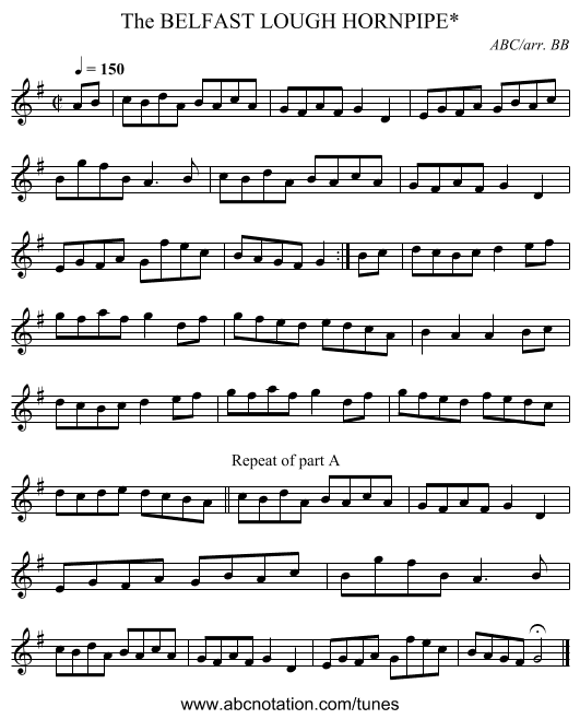 BELFAST LOUGH HORNPIPE*, The - staff notation