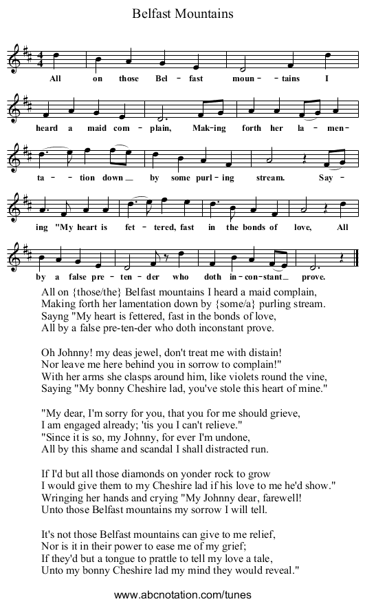 Belfast Mountains - staff notation