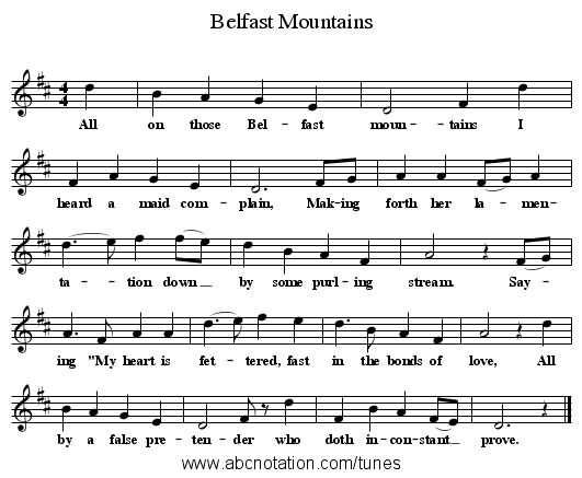Belfast Mountains - staff notation