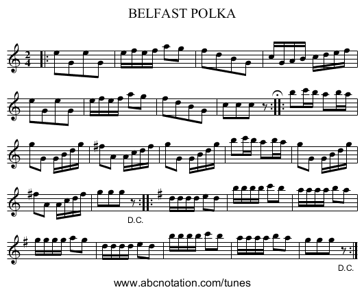 BELFAST POLKA - staff notation