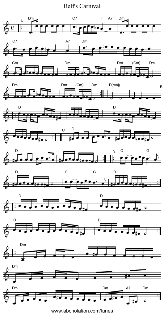 Belf's Carnival - staff notation