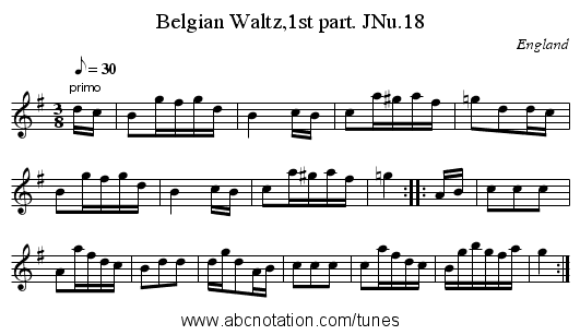 Belgian Waltz,1st part. JNu.18 - staff notation