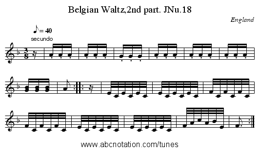 Belgian Waltz,2nd part. JNu.18 - staff notation
