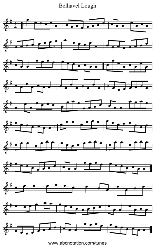 Belhavel Lough - staff notation
