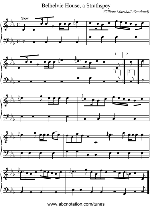 Belhelvie House, a Strathspey - staff notation