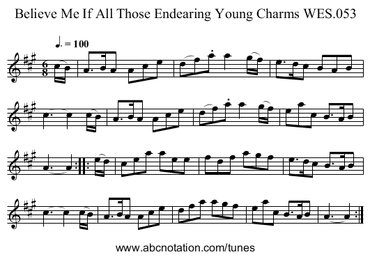 Believe Me If All Those Endearing Young Charms WES.053 - staff notation