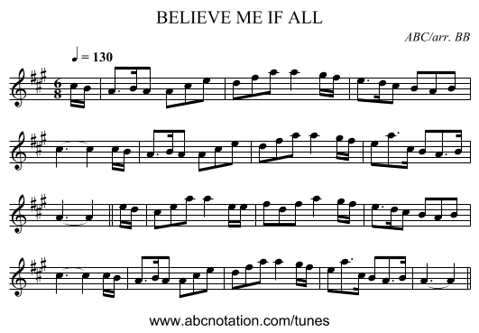BELIEVE ME IF ALL - staff notation