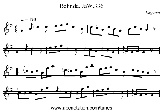 Belinda. JaW.336 - staff notation