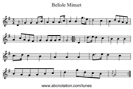 Belisle Minuet - staff notation