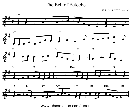 Bell of Batoche, The - staff notation