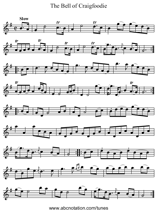 Bell of Craigfoodie, The - staff notation